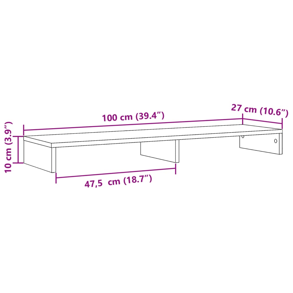 Stalak za monitor boja hrasta 100x27x10 cm konstruirano drvo