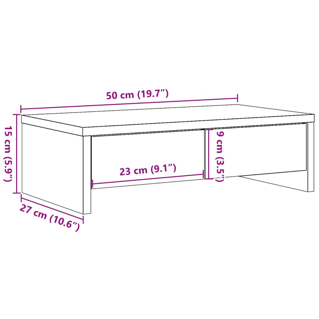 Stalak za monitor ladicama siva boja betona 50x27x15 cm drveni