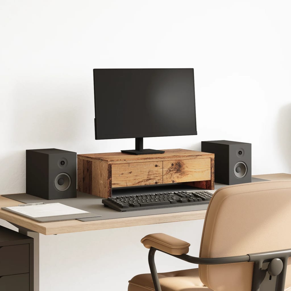 Stalak za monitor s ladicama boja drva 50 x 27 x 15 cm drveni