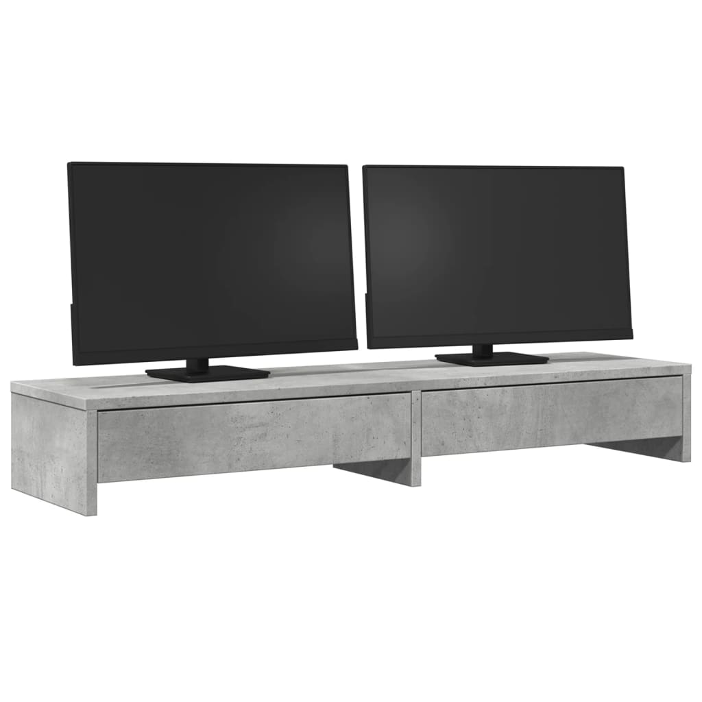 Stalak za monitor ladicama siva boja betona 100x27x15 cm drveni