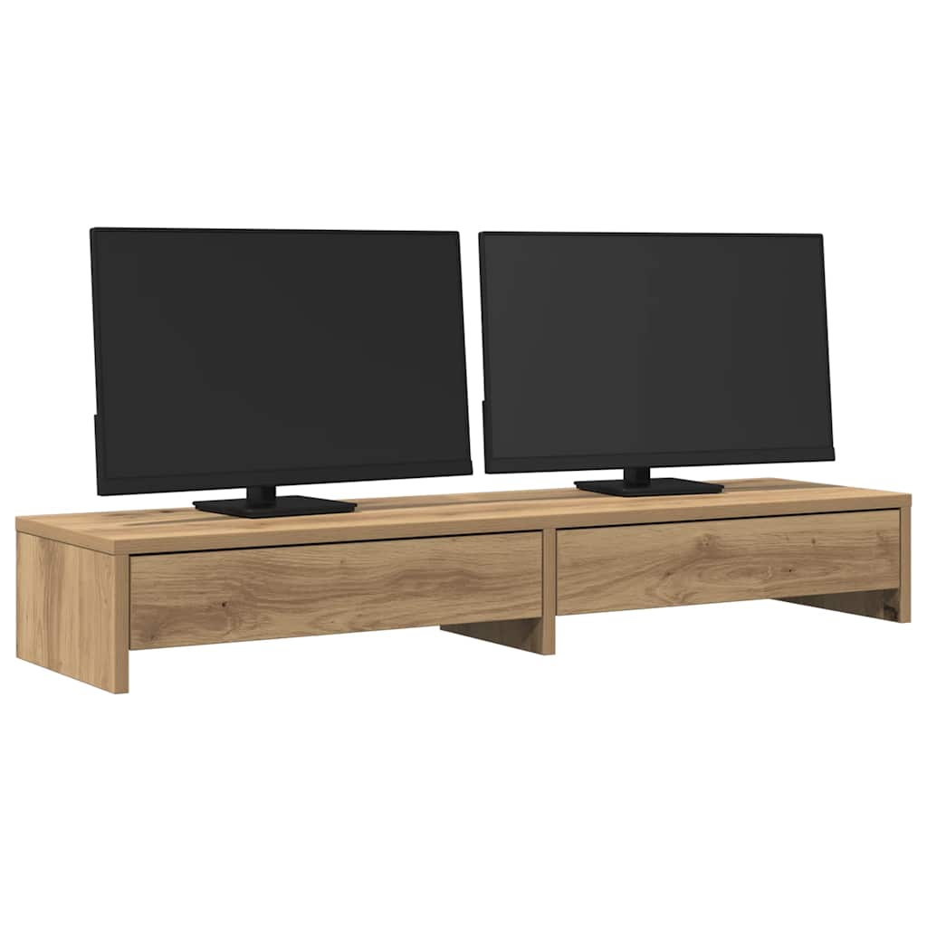 Stalak za monitor s ladicama boja hrasta 100x27x15 cm drveni
