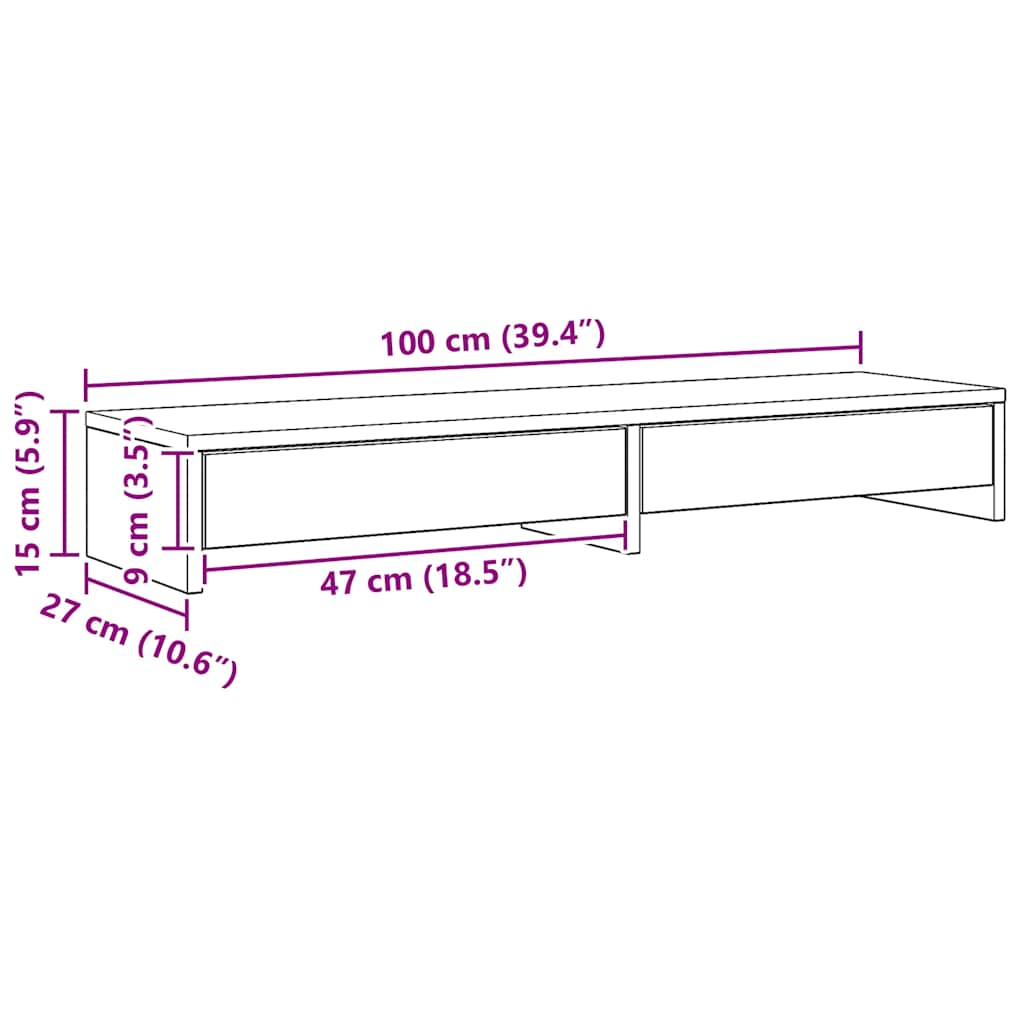 Stalak za monitor s ladicama boja hrasta 100x27x15 cm drveni