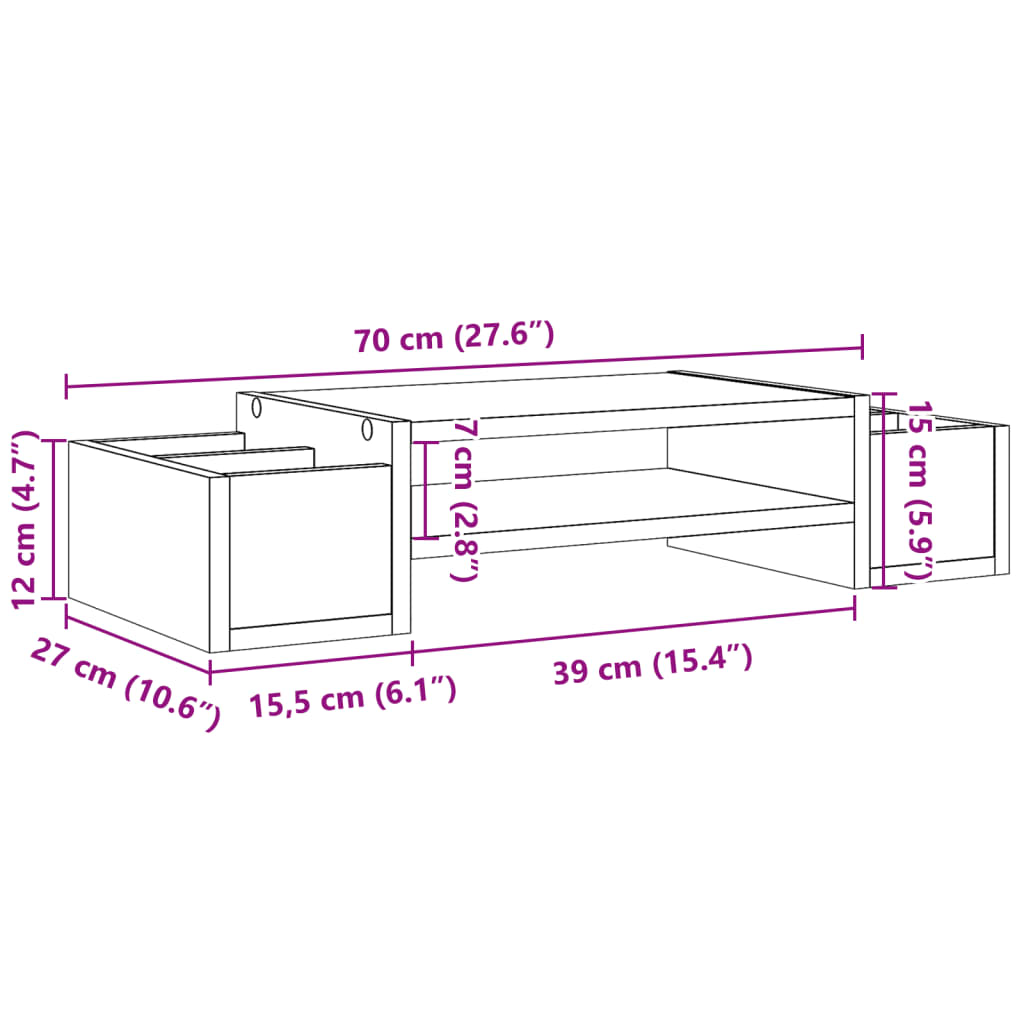 Stalak za monitor s pohranom bijeli 70 x 27 x 15 cm drveni