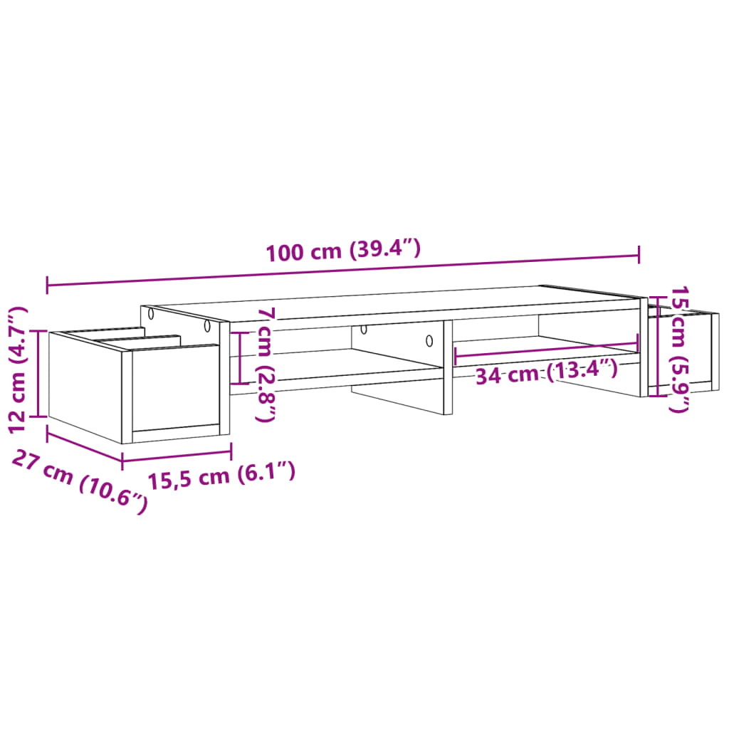 Stalak za monitor sa spremištem boja hrasta 100x27x15 cm drveni