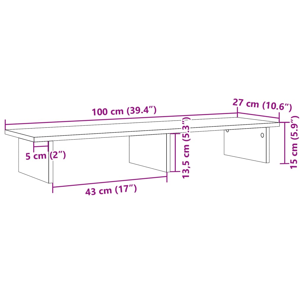 Stalak za monitor boja betona 100x27x15 cm konstruirano drvo