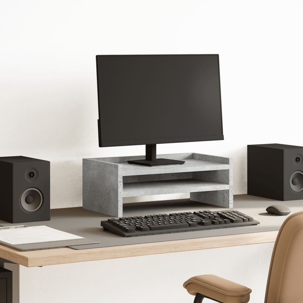 Stalak za monitor siva boja betona 42x24x16 cm drveni