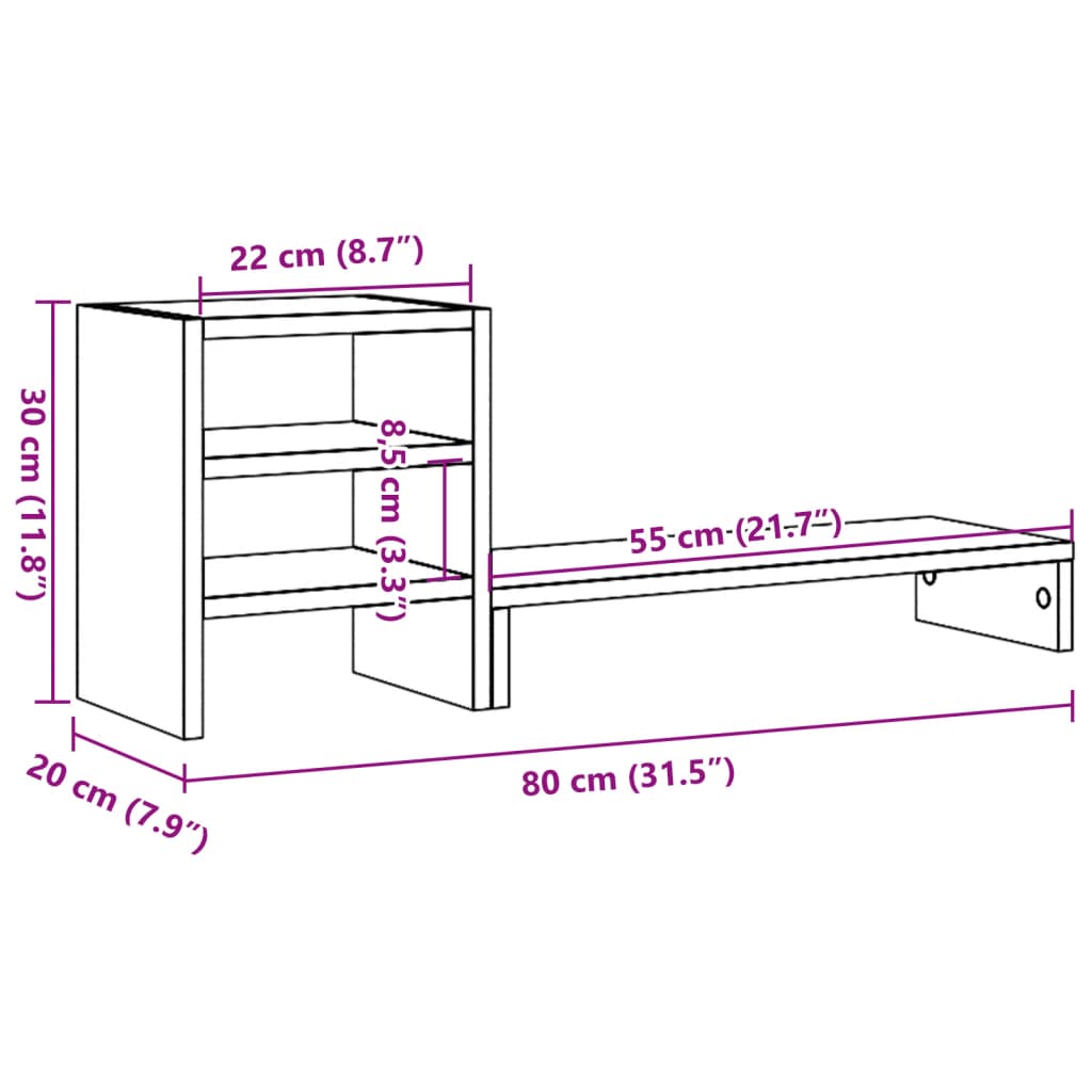 Stalak za monitor sa stolnim organizatorom bijeli drveni