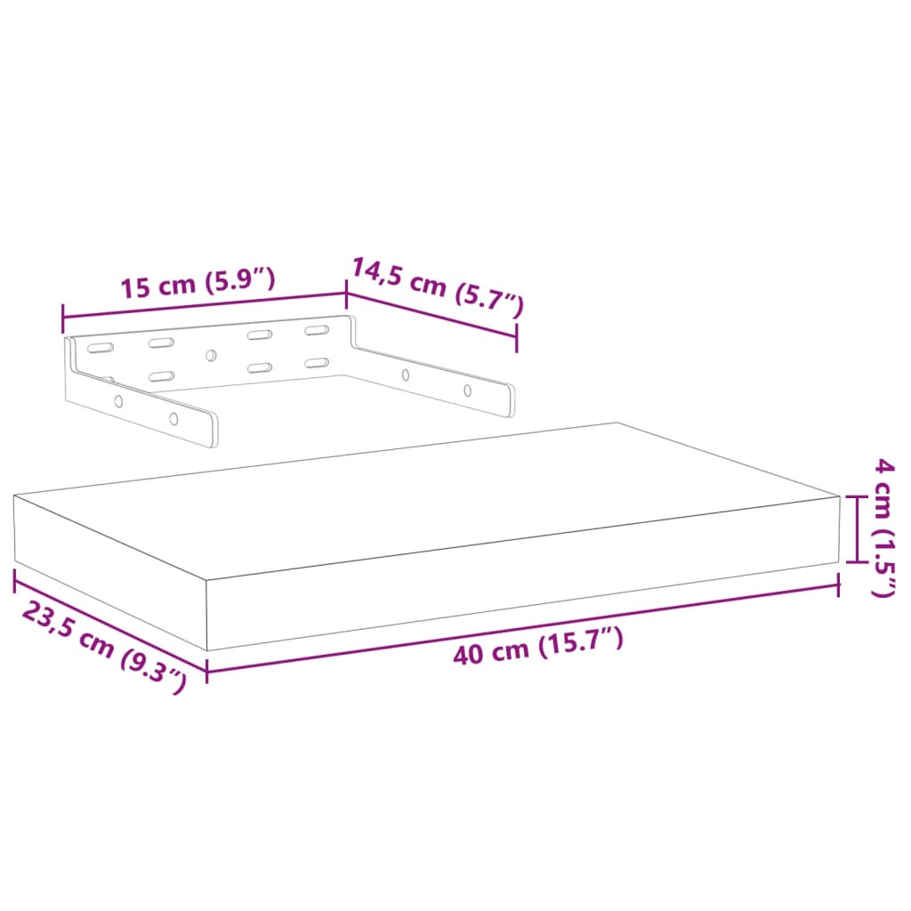 Plutajuća polica 40x23,5x4 cm od konstruiranog drva