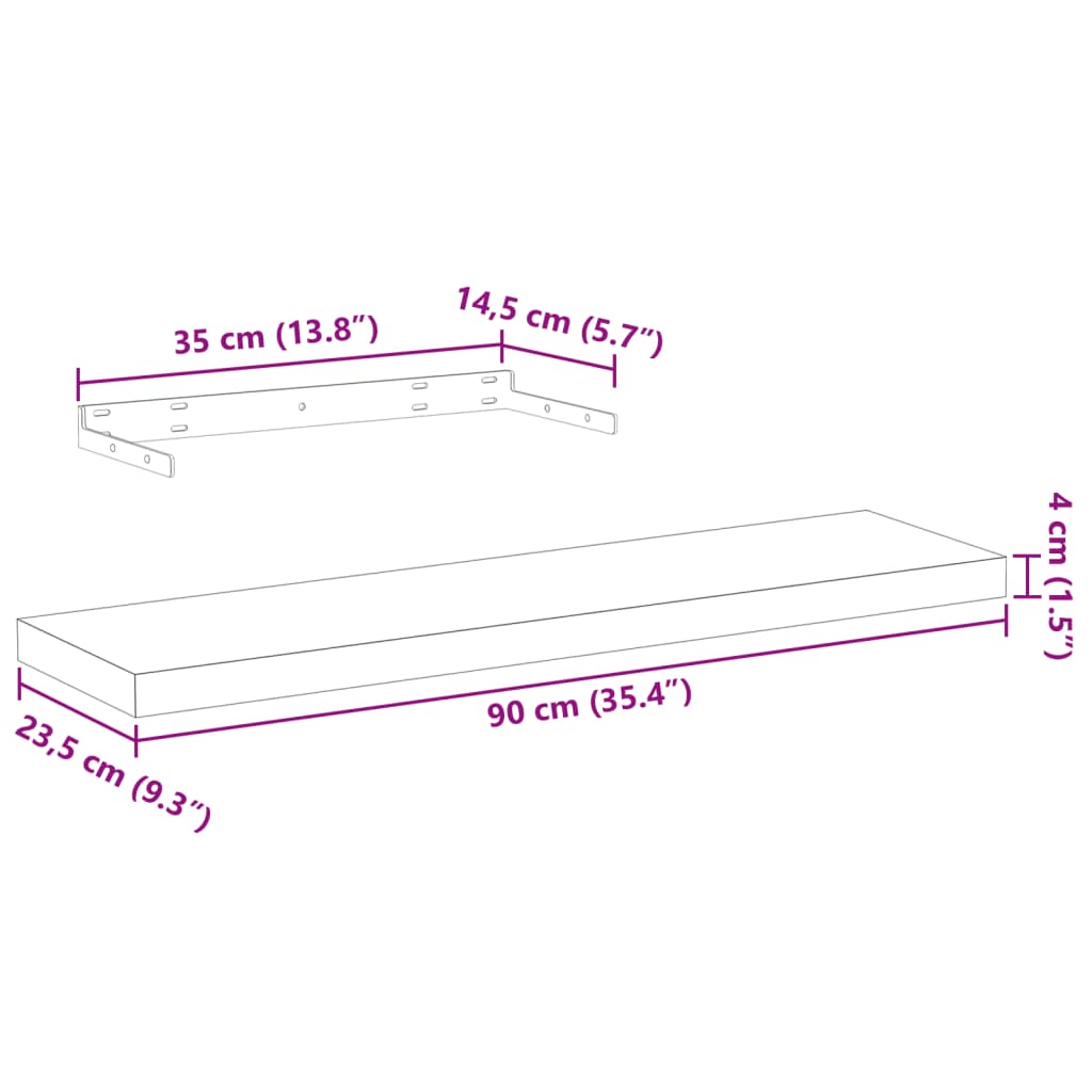 Plutajuće police 4 kom 90x23,5x4 cm od konstruiranog drva