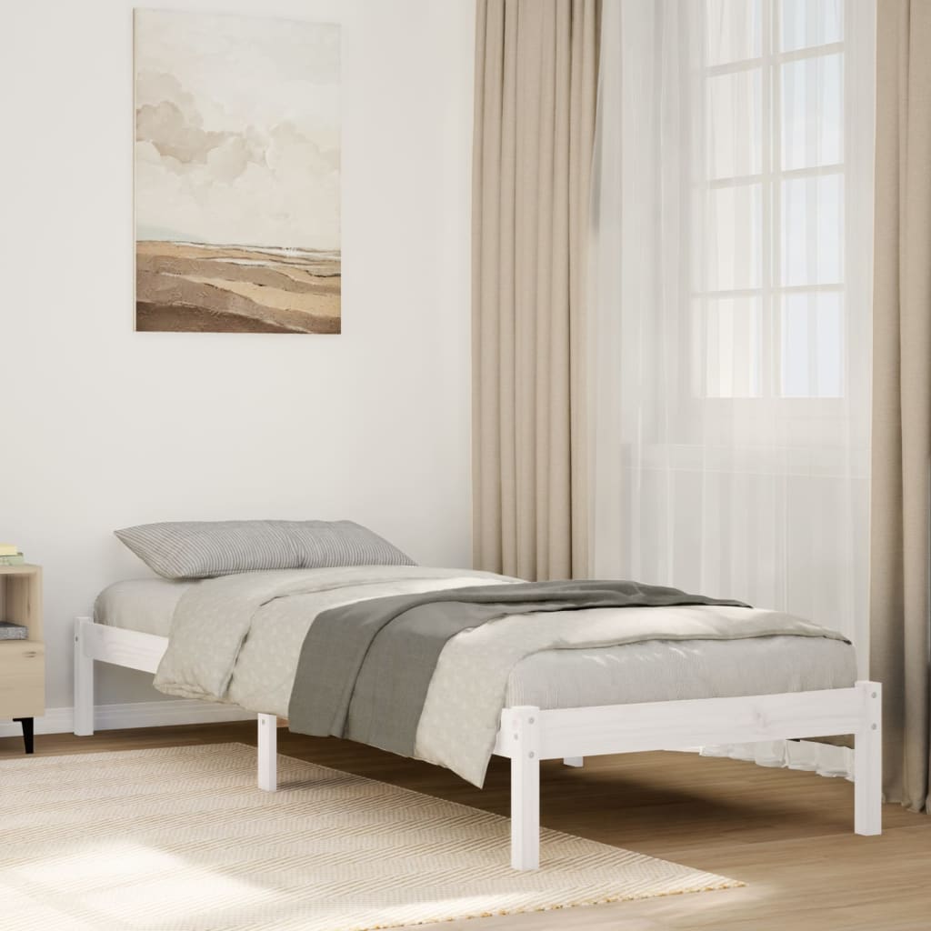 Okvir kreveta bez madraca bijeli 90 x 220 cm masivna borovina