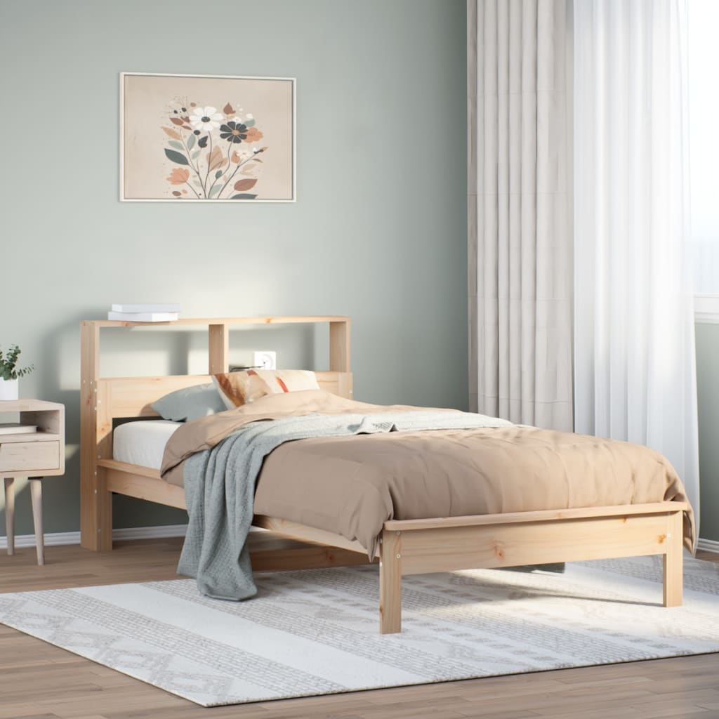 Krevet s regalom za knjige bez madraca 90x190 cm od borovine