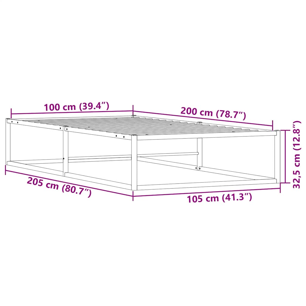 Okvir kreveta bez madraca Bijeli 100x200 cm Metalni