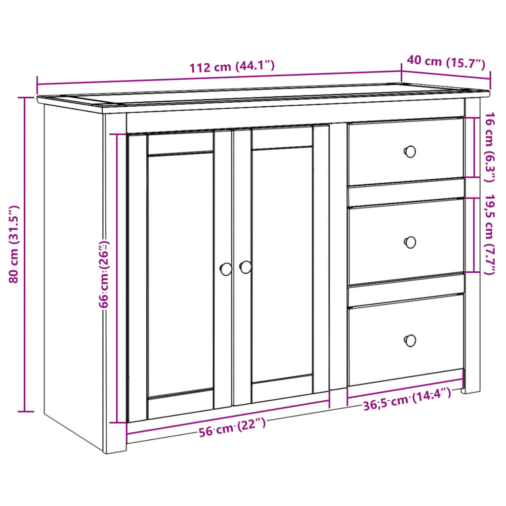 Komoda s ladicama PANAMA 112 x 40 x 80 cm od masivne borovine