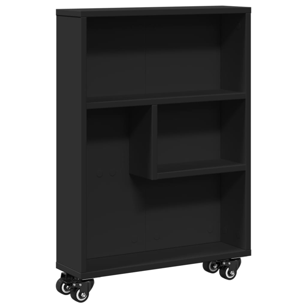 Uska kolica za pohranu crna 48x13x68 cm od konstruiranog drva