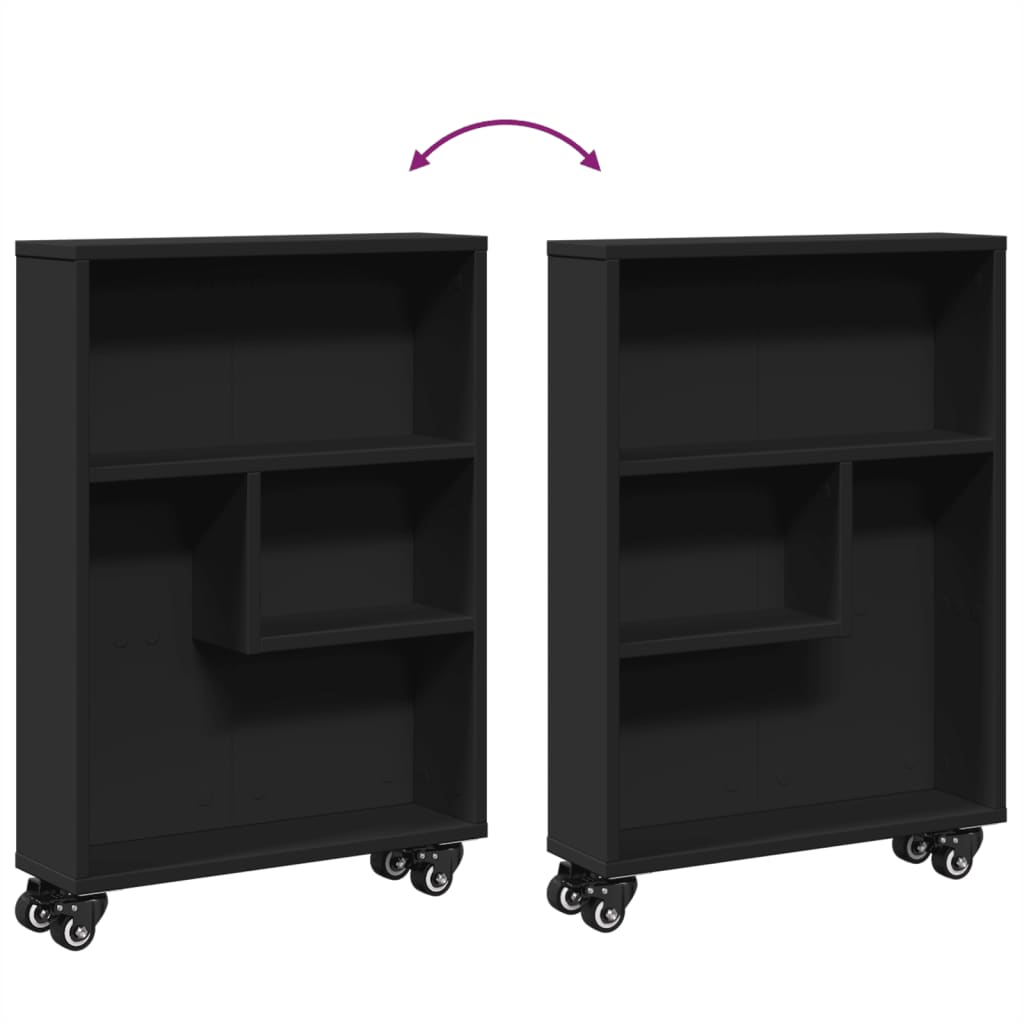 Uska kolica za pohranu crna 48x13x68 cm od konstruiranog drva