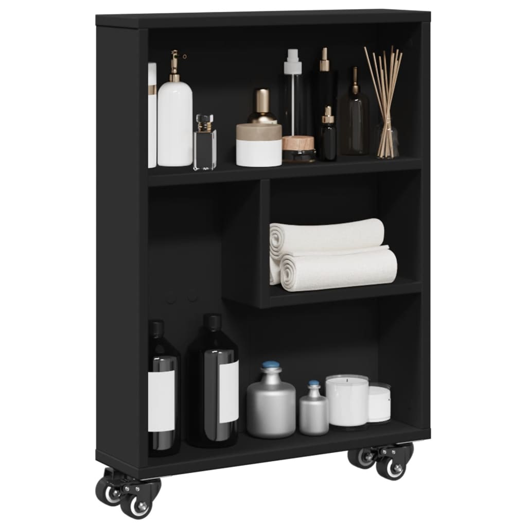 Uska kolica za pohranu crna 48x13x68 cm od konstruiranog drva