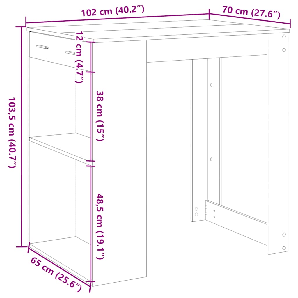 Barski stol boja hrasta 102x70x103,5 cm konstruirano drvo