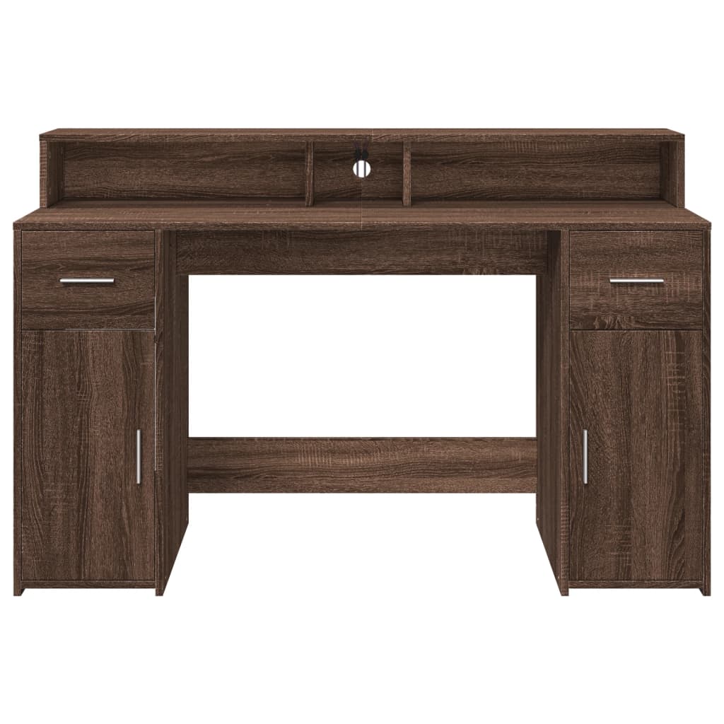 Radni stol s LED svjetlima smeđa boja hrasta 140x55x91cm drveni