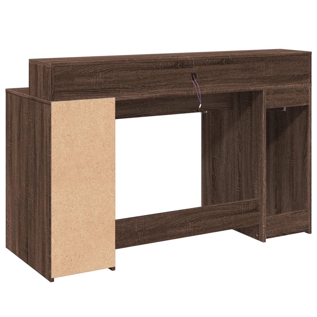 Radni stol s LED svjetlima smeđa boja hrasta 140x55x91cm drveni