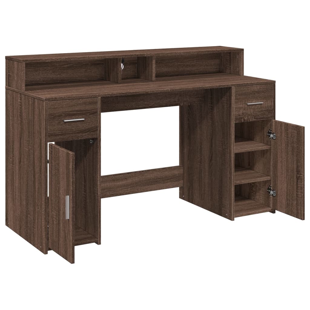 Radni stol s LED svjetlima smeđa boja hrasta 140x55x91cm drveni