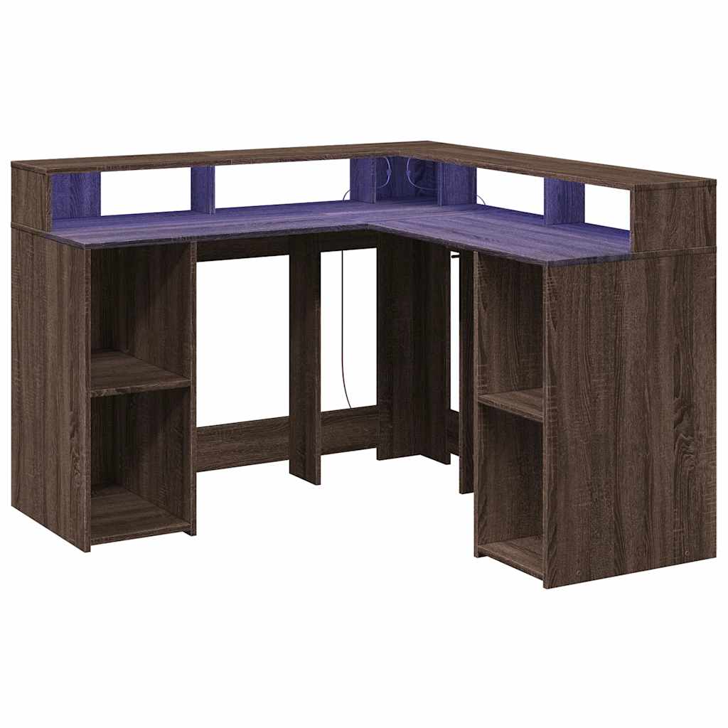 Radni stol LED svjetlima smeđa boja hrasta 130x130x91 cm drveni