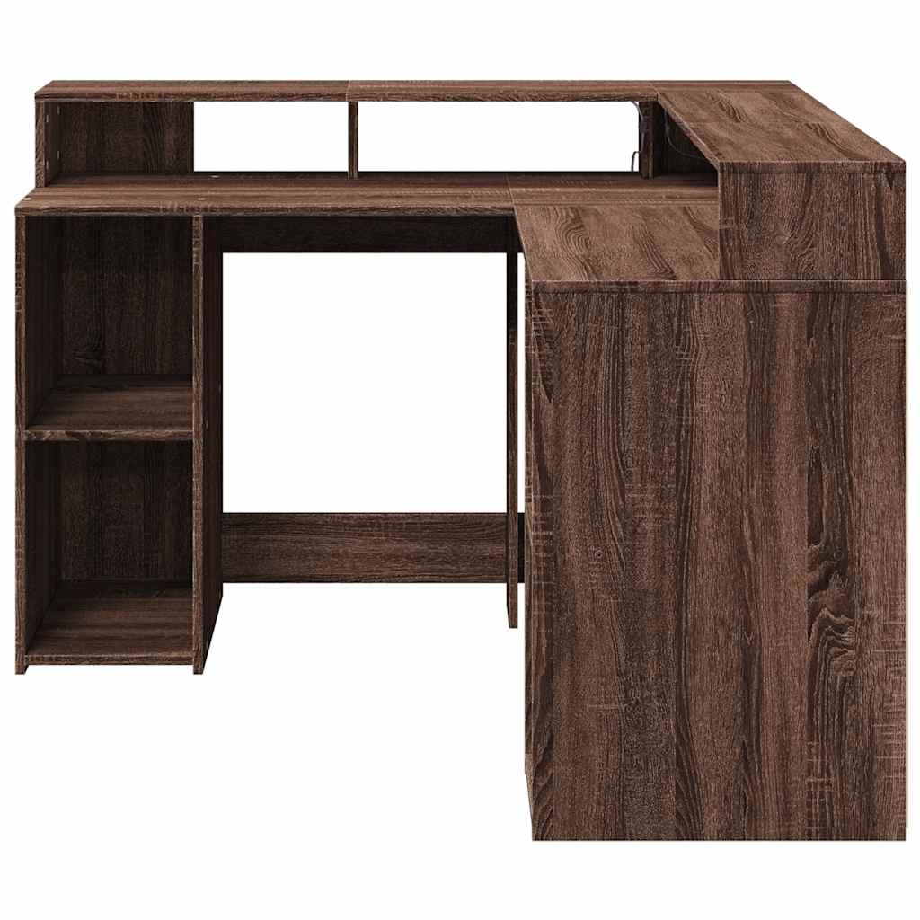 Radni stol LED svjetlima smeđa boja hrasta 130x130x91 cm drveni
