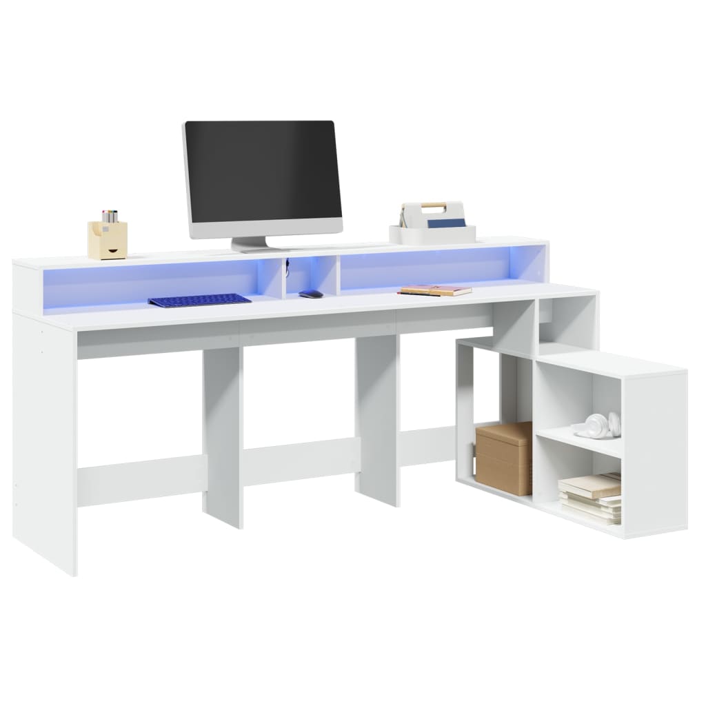 Radni stol LED bijeli 200 x 104 x 91 cm od konstruiranog drva