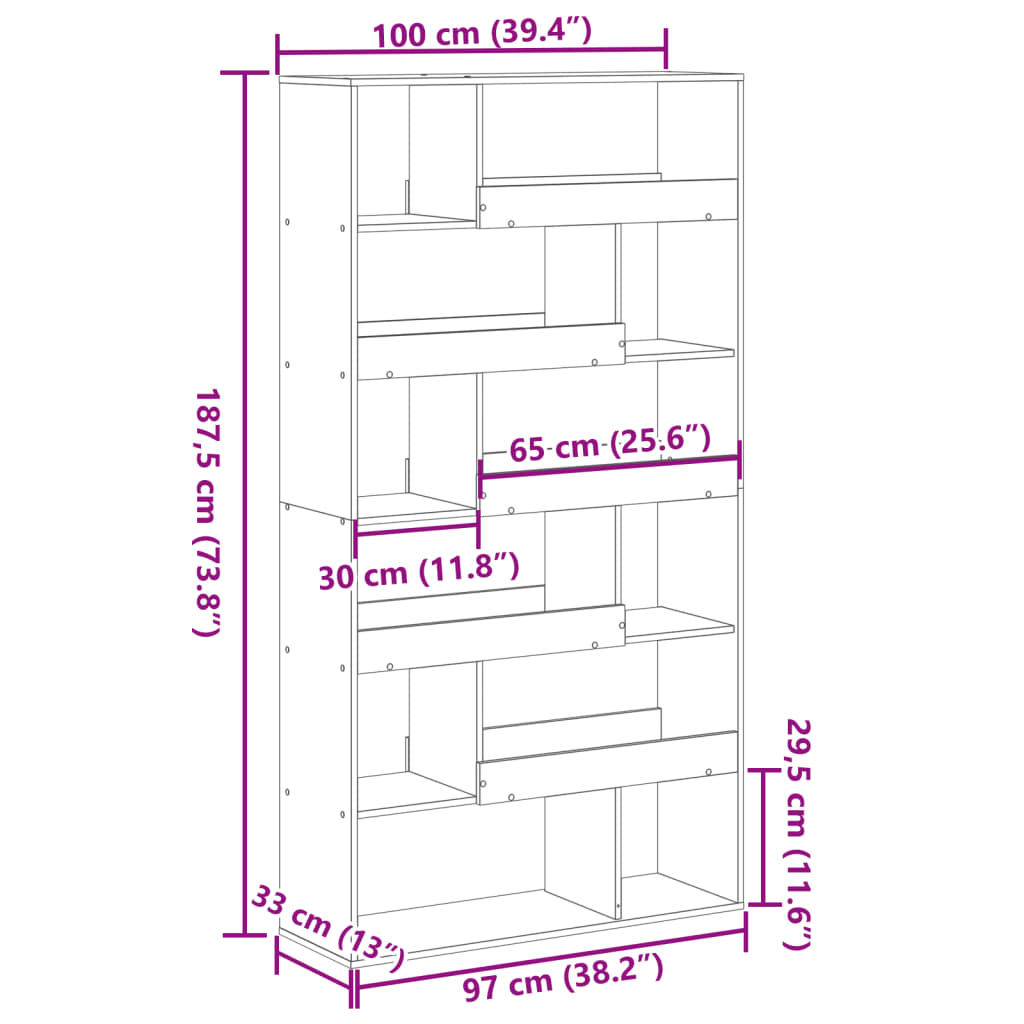 Sobna pregrada boja hrasta 100x33x187,5 cm konstruirano drvo