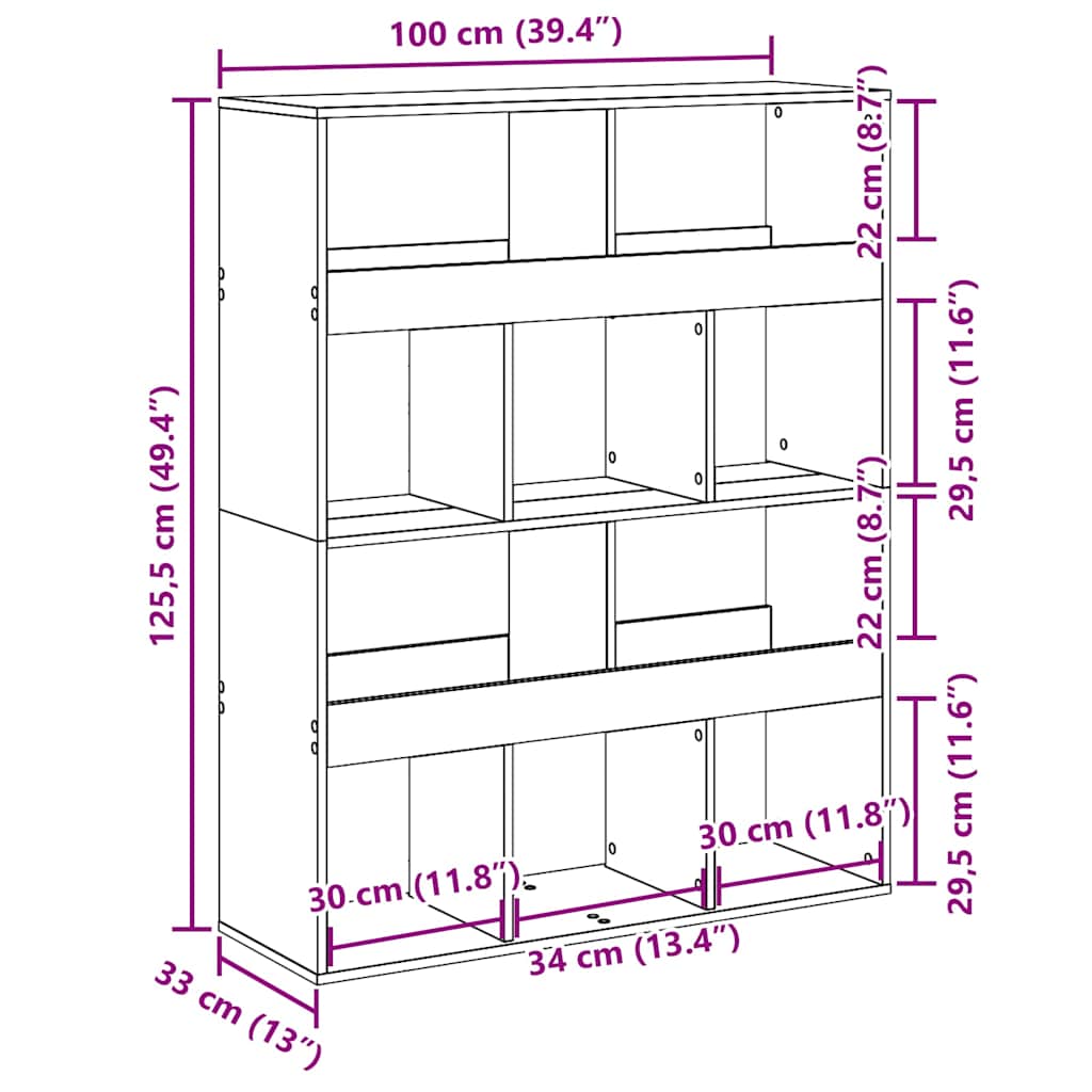 Sobna pregrada crna 100 x 33 x 125,5 cm konstruirano drvo