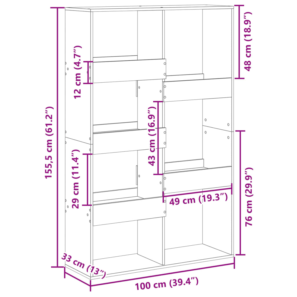 Sobna pregrada boja hrasta 100x33x155,5 cm konstruirano drvo