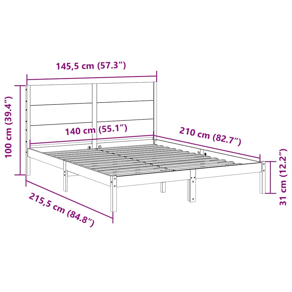 Dugi okvir kreveta bez madraca bijeli 140 x 210 cm masivno drvo