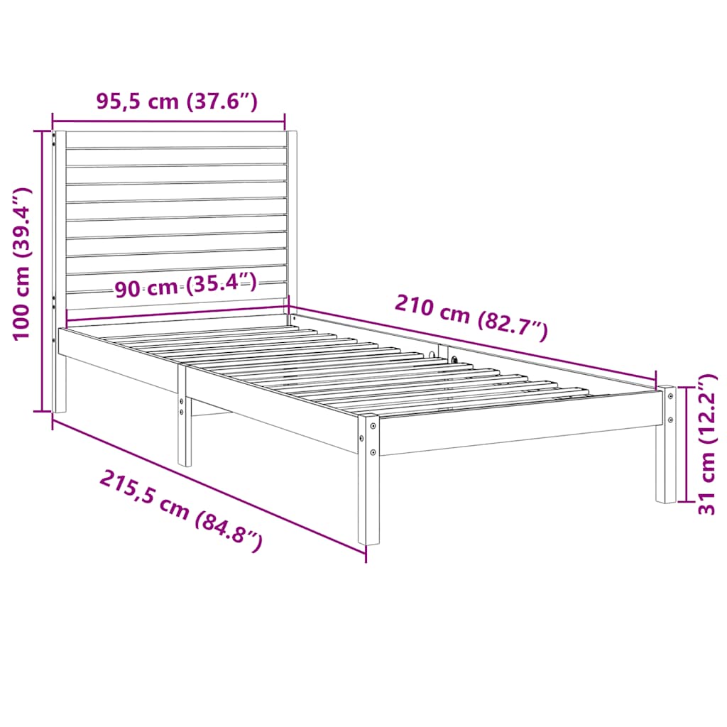 Dugi okvir kreveta bez madraca bijeli 90 x 210 cm masivno drvo