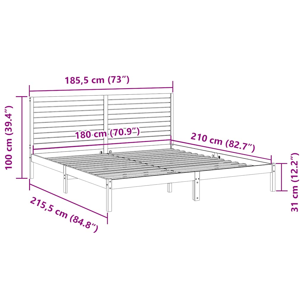 Dugi okvir kreveta bez madraca 180 x 210 cm masivno drvo