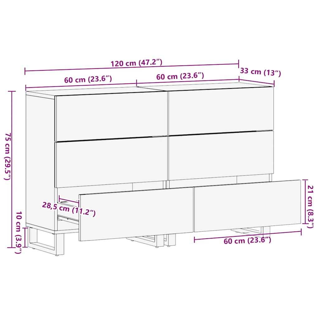 Komoda 2 kom crna 60x33x75 cm Puno drvo Mango