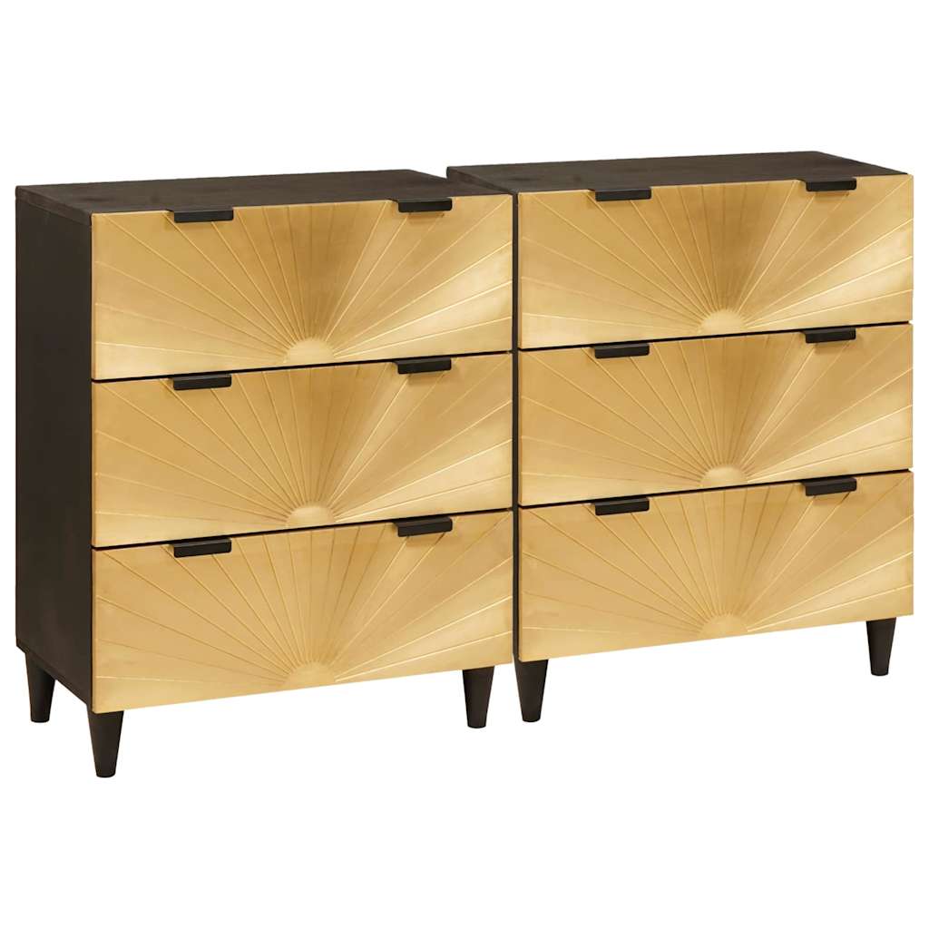 Kreveta 2 pcs Crna i zlatna 60 x 33 x 75 cm Čvrsto drvo manga