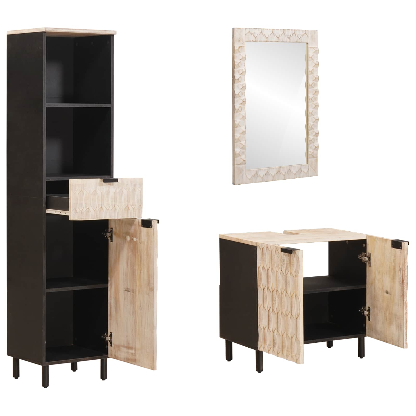 Setovi za kupaonicu 3 pcs Finš bijelog pranja Čvrsto drvo manga