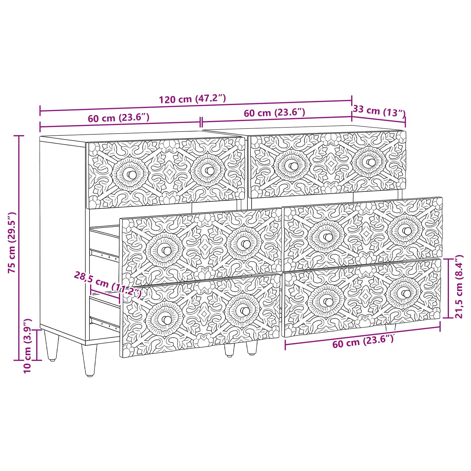 Kreveta 2 pcs Smeđa 60 x 33,5 x 75 cm Čvrsto drvo manga