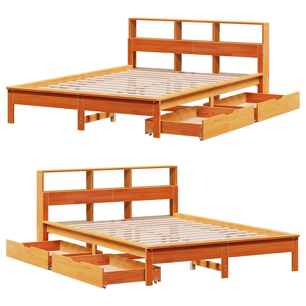 Krevet s regalom za knjige bez madraca 150x200 cm od borovine