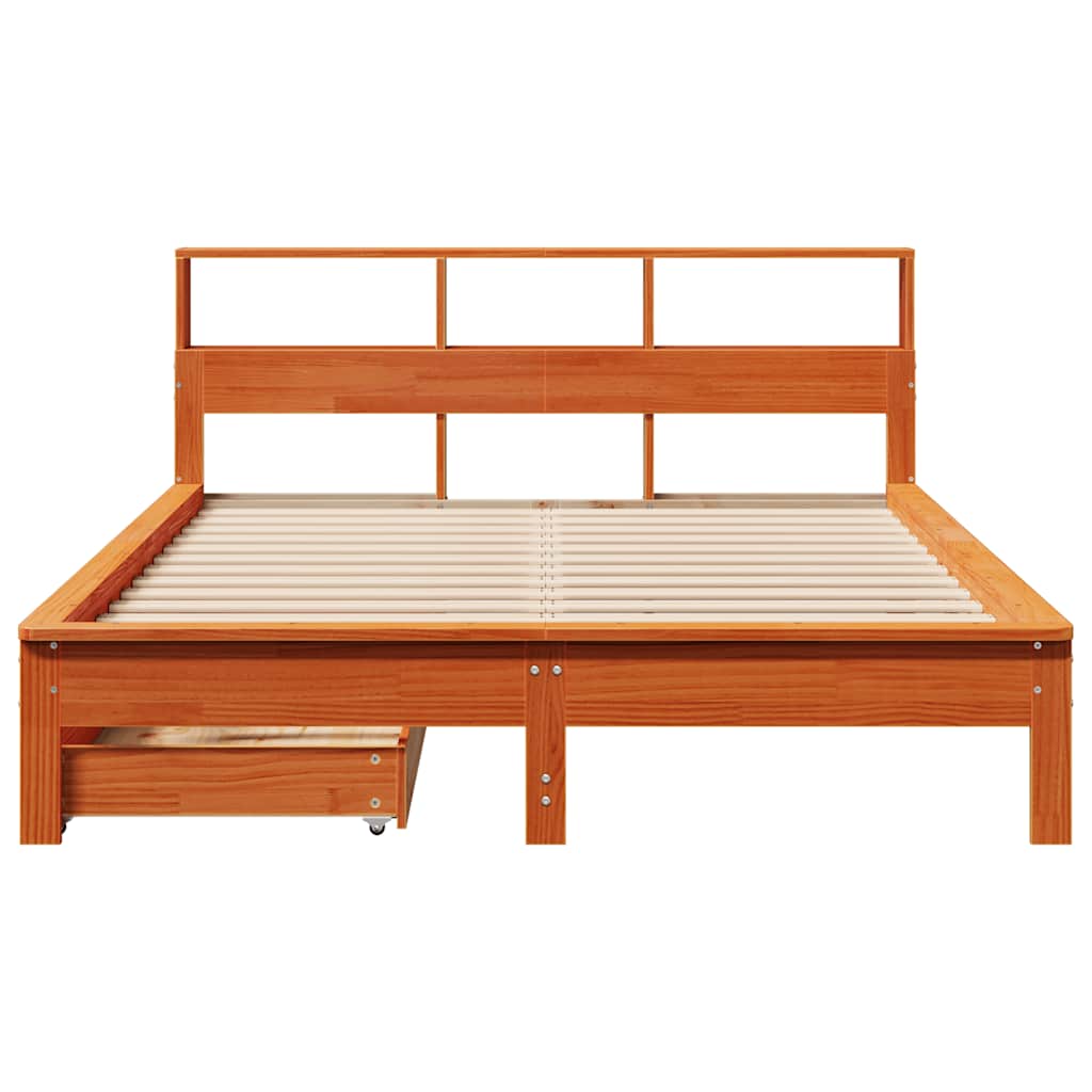 Krevet s regalom za knjige bez madraca 140 x 190 cm od borovine
