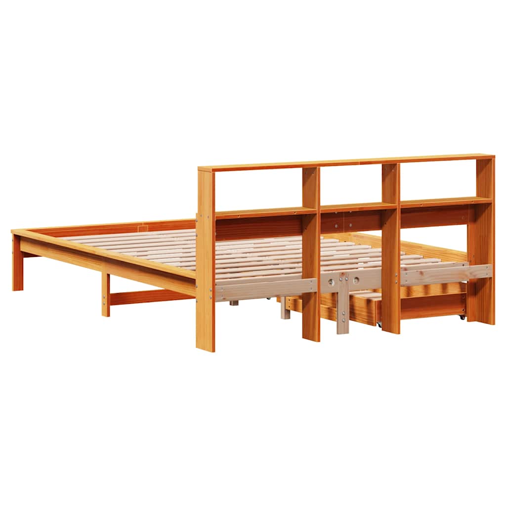 Krevet s regalom za knjige bez madraca 140 x 190 cm od borovine