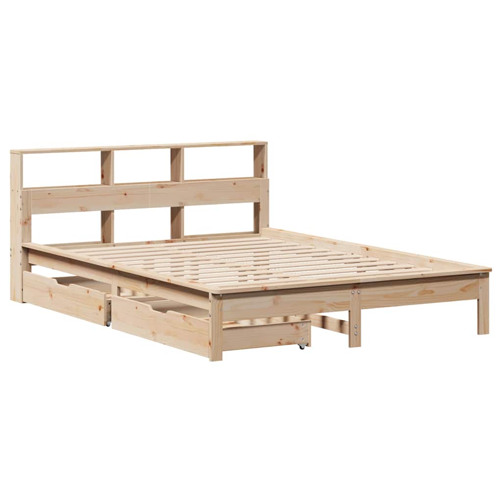 Krevet s regalom za knjige bez madraca 135x190 cm od borovine