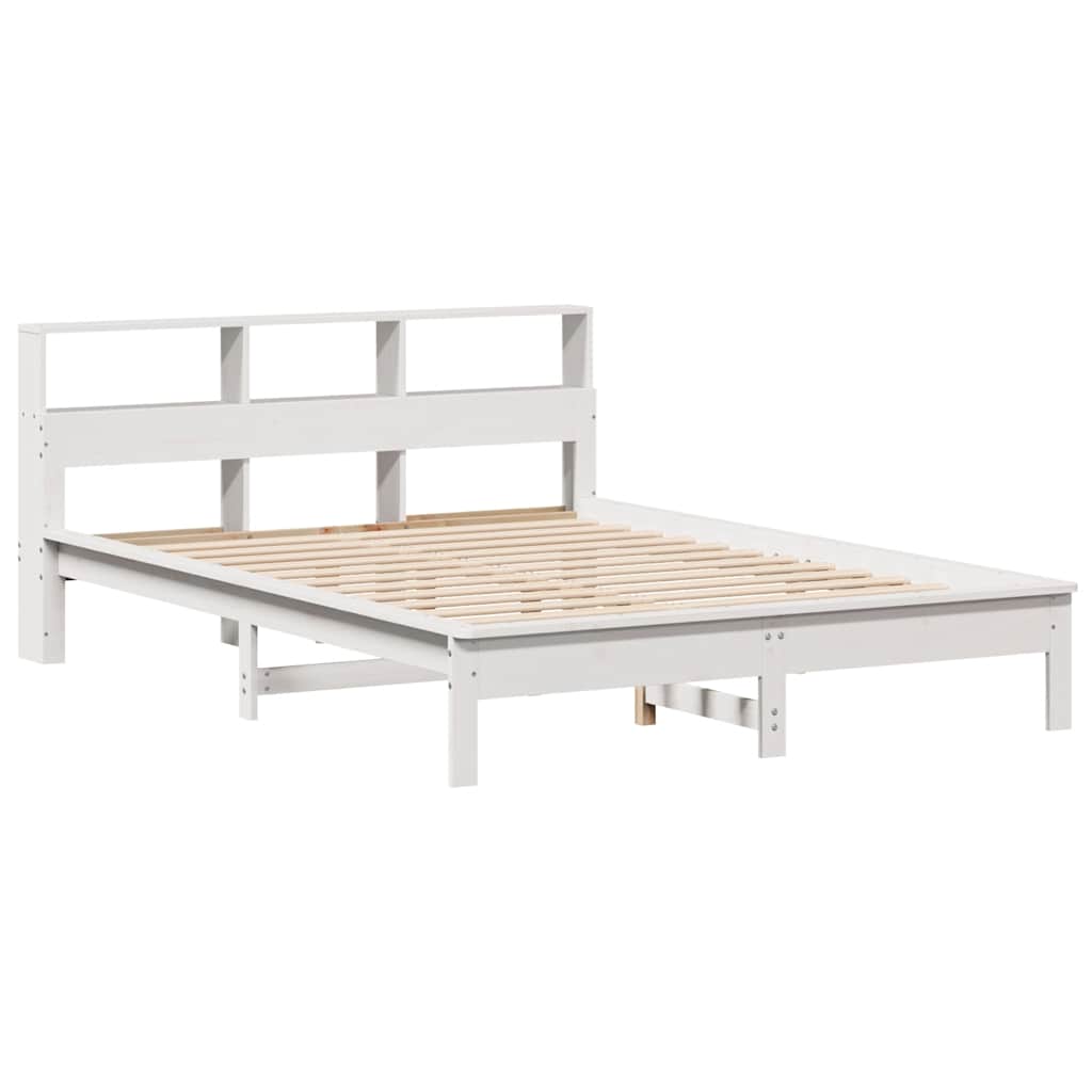 Krevet s regalom z knjige bez madraca bijeli 135x190cm borovina