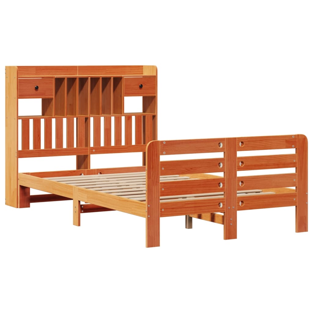 Krevet s regalom za knjige bez madraca 135 x 190 cm od borovine
