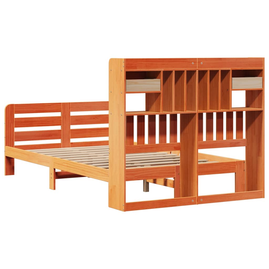 Krevet s regalom za knjige bez madraca 135 x 190 cm od borovine