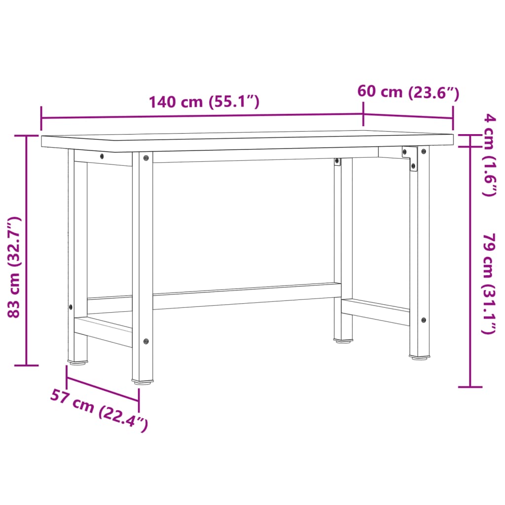 Radni stol 140 x 60 x 83 cm od masivnog drva bagrema pravokutni
