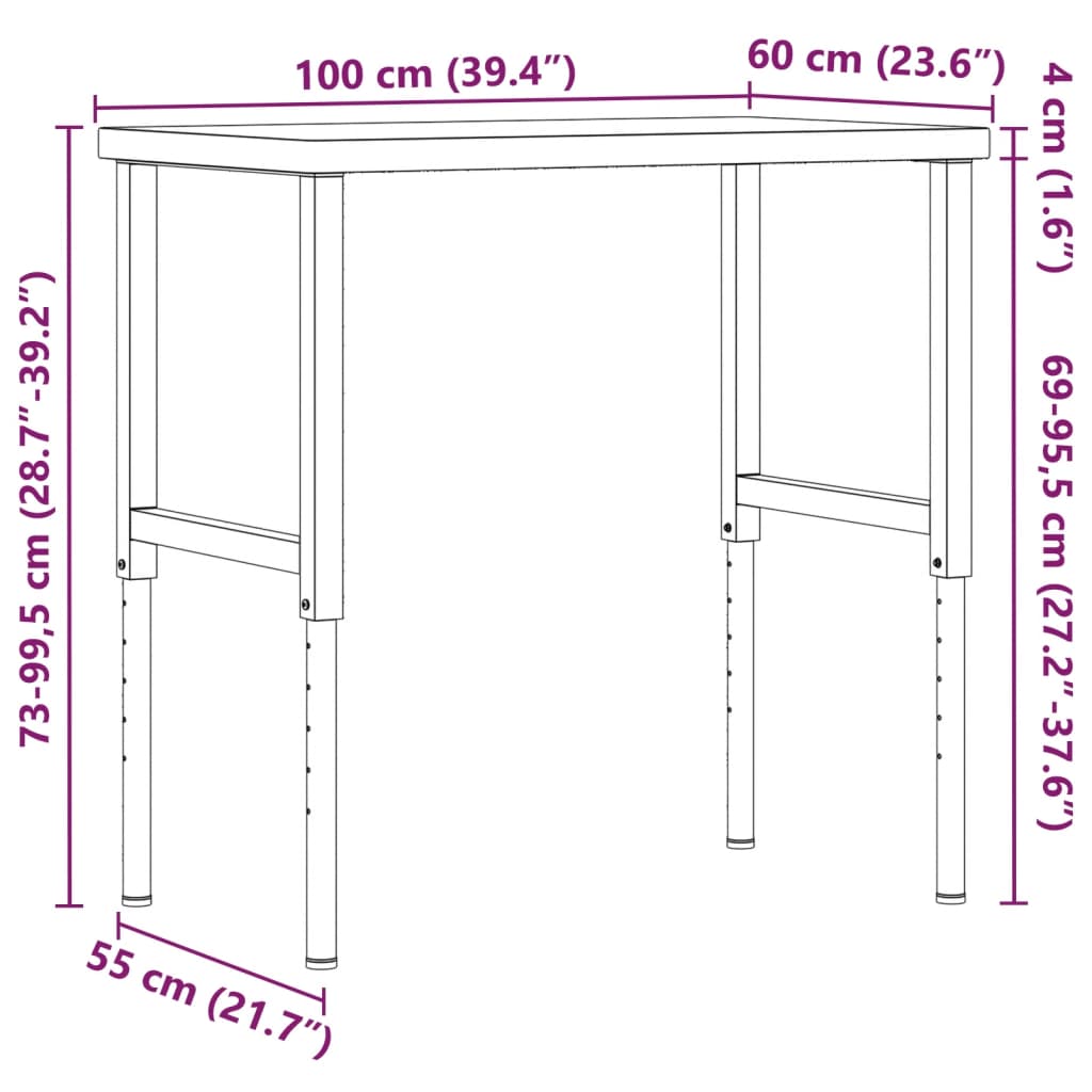 Radni stol 100x60x(73-99,5) cm od masivne bukovine pravokutni
