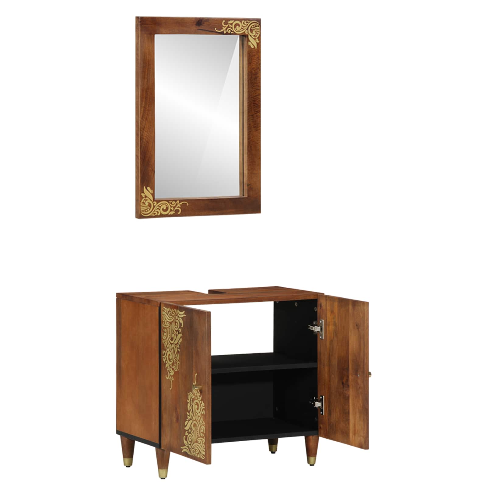 Set ormarića za kupaonicu 2 pcs Medeno smeđa Čvrsto drvo manga