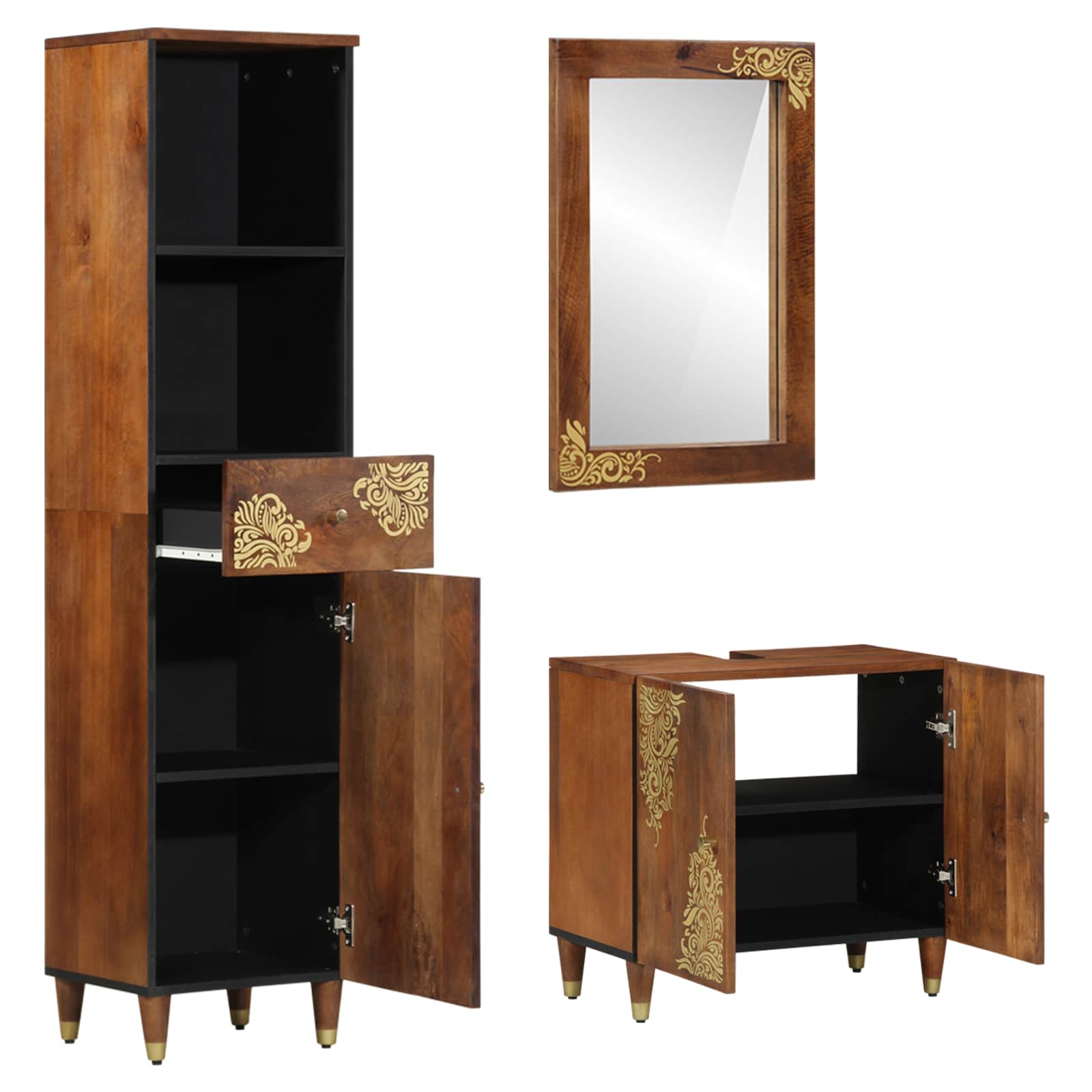 Set ormarića za kupaonicu 3 pcs Medeno smeđa Čvrsto drvo manga