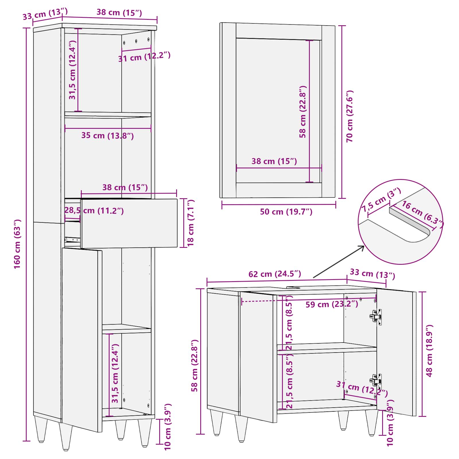 Set ormarića za kupaonicu 3 pcs Medeno smeđa Čvrsto drvo manga