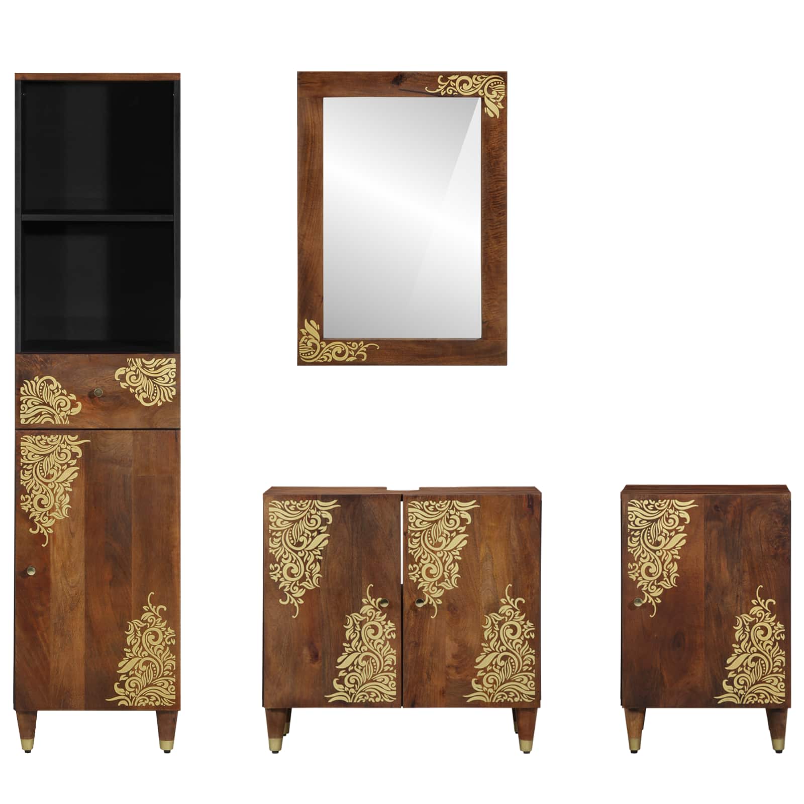 Set ormarića za kupaonicu 4 pcs Medeno smeđa Čvrsto drvo manga